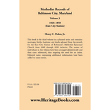 Methodist Records of Baltimore City, Maryland: Volume 3, 1840-1850 (East City Station) back cover