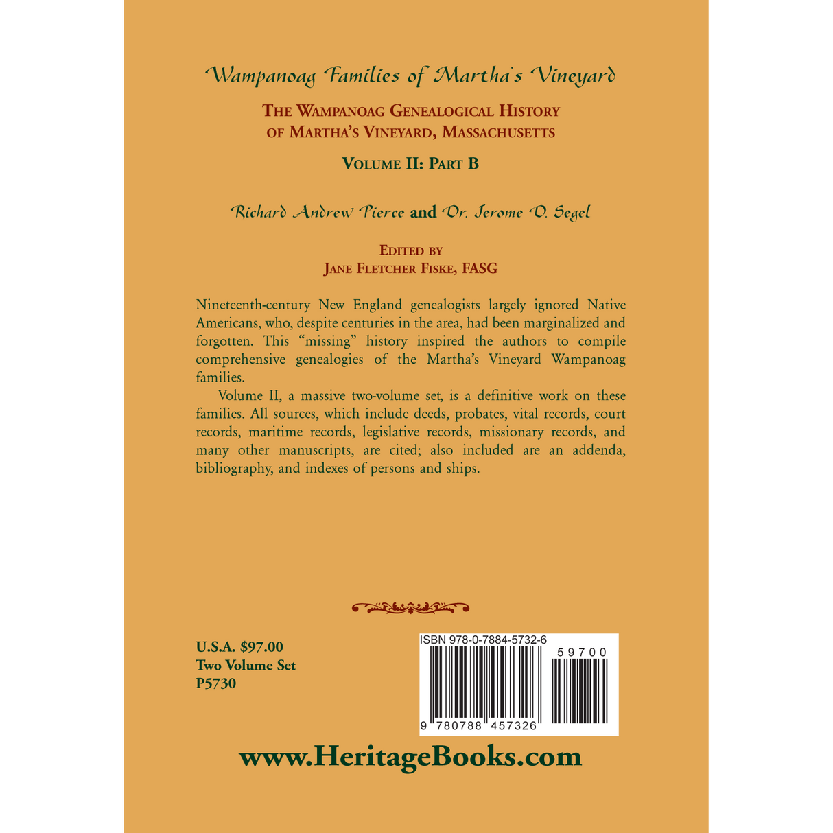 Wampanoag Families of Martha's Vineyard: The Wampanoag Genealogical History of Martha's Vineyard, Massachusetts Part B back cover
