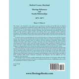 Harford County, Maryland Marriage References and Family Relationships, 1871-1875 back cover