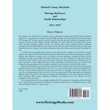 Harford County, Maryland Marriage References and Family Relationships, 1871-1875 back cover