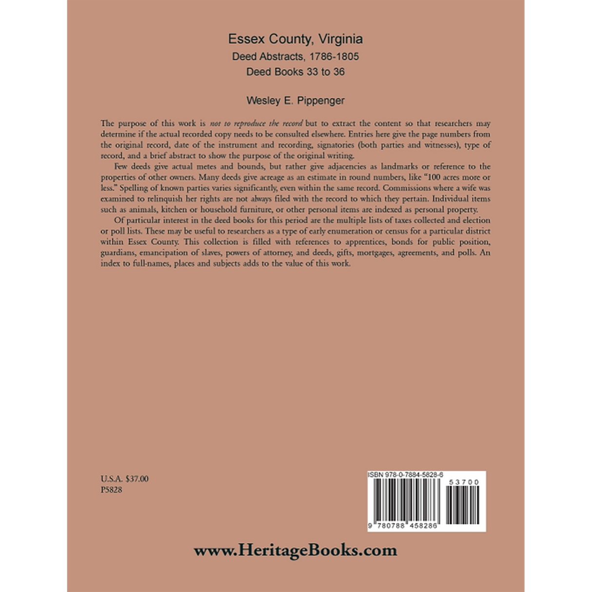 Essex County, Virginia Deed Abstracts, 1786-1805, Deed Books 33 to 36 back cover