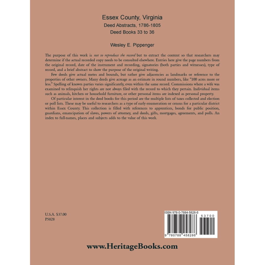 Essex County, Virginia Deed Abstracts, 1786-1805, Deed Books 33 to 36 back cover