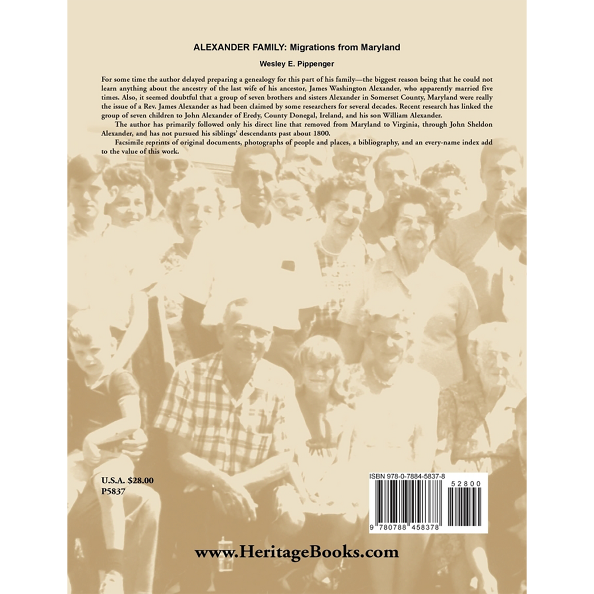 Alexander Family: Migrations from Maryland back cover