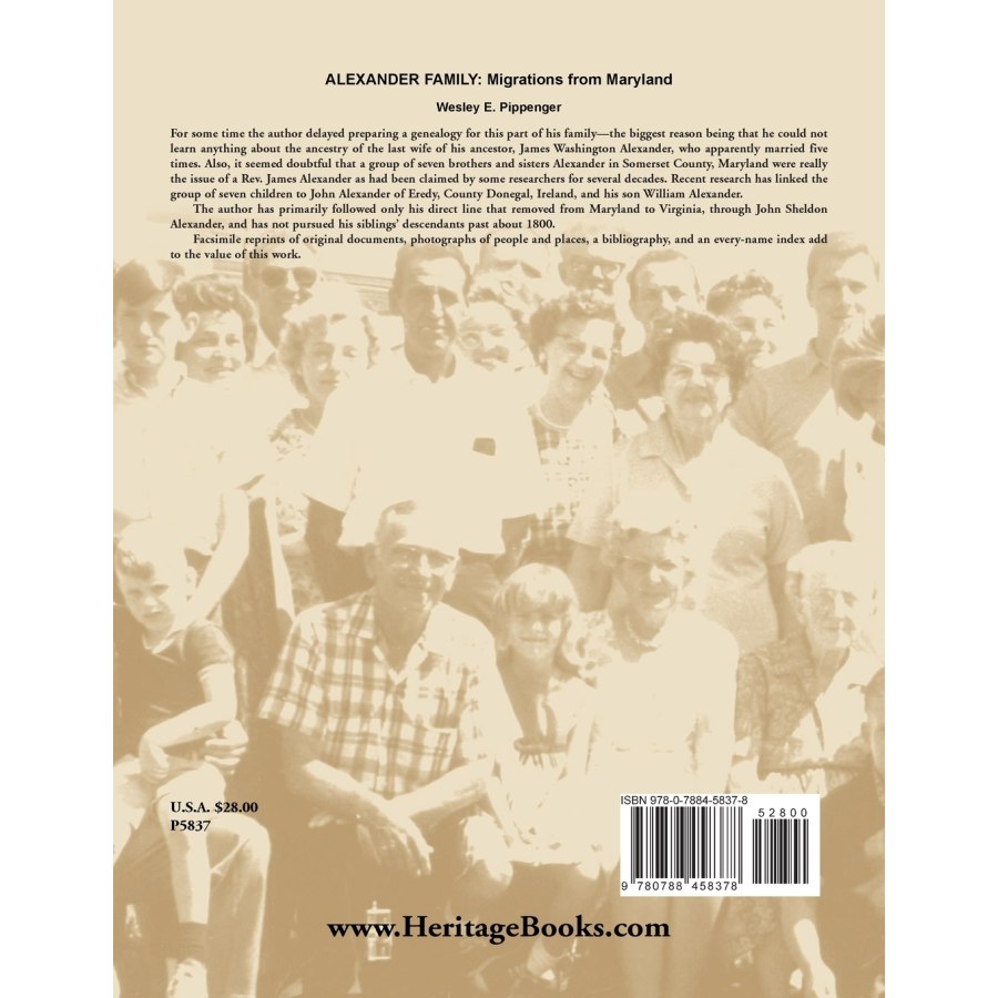 back cover of Alexander Family: Migrations from Maryland
