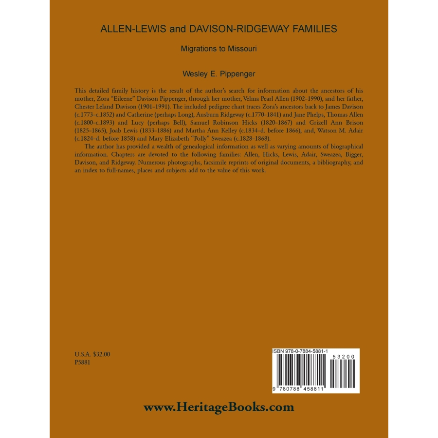 back cover of Allen-Lewis and Davison-Ridgeway Families: Migrations to Missouri