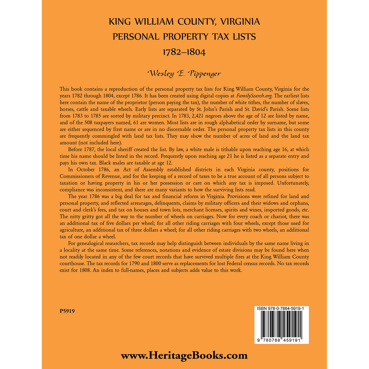 King William County, Virginia Personal Property Tax Lists, 1782–1804 back cover