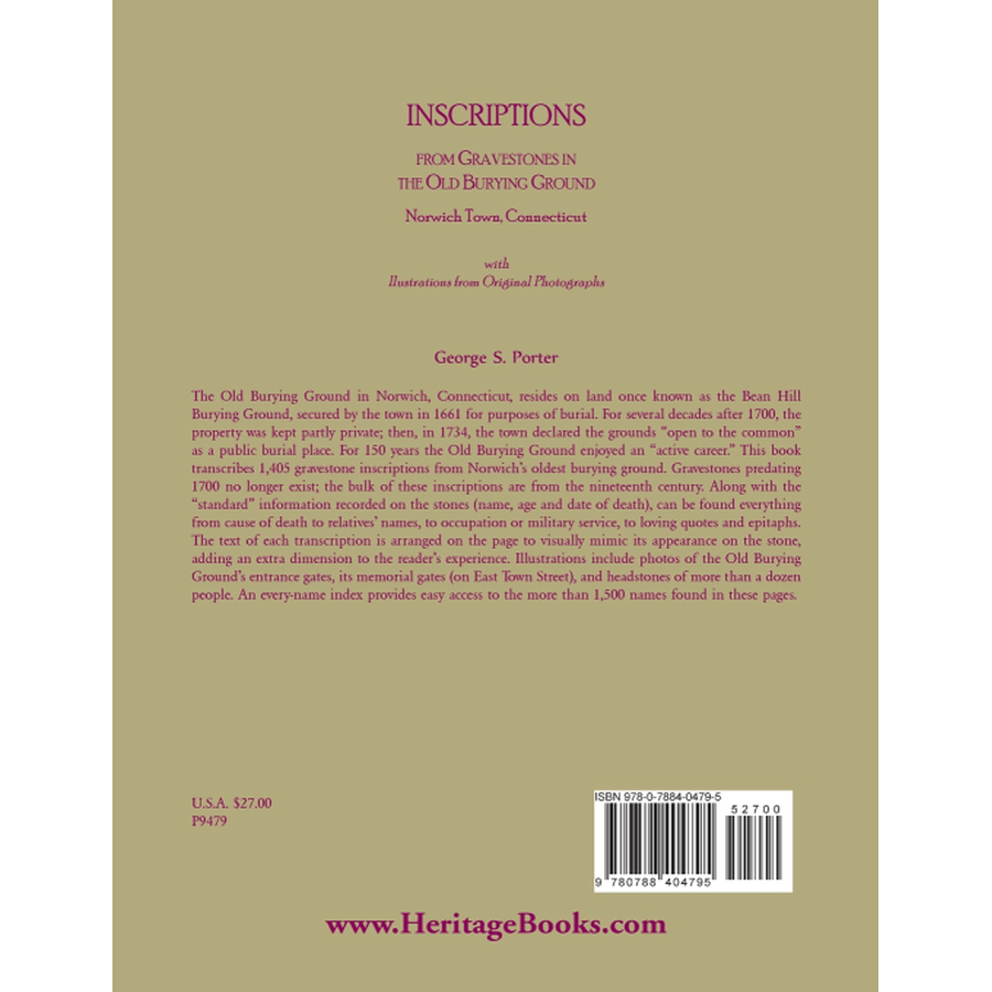 Inscriptions from Gravestones in the Old Burying Ground, Norwich Town, Connecticut back cover