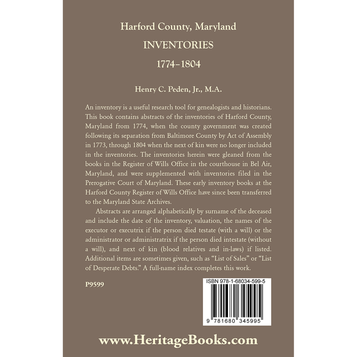 Harford County, Maryland Inventories, 1774-1804 back cover