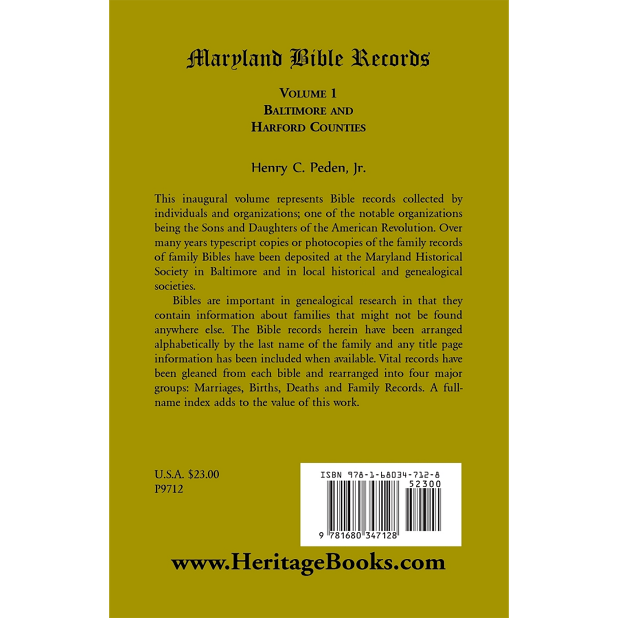 Maryland Bible Records, Volume 1: Baltimore and Harford Counties back cover