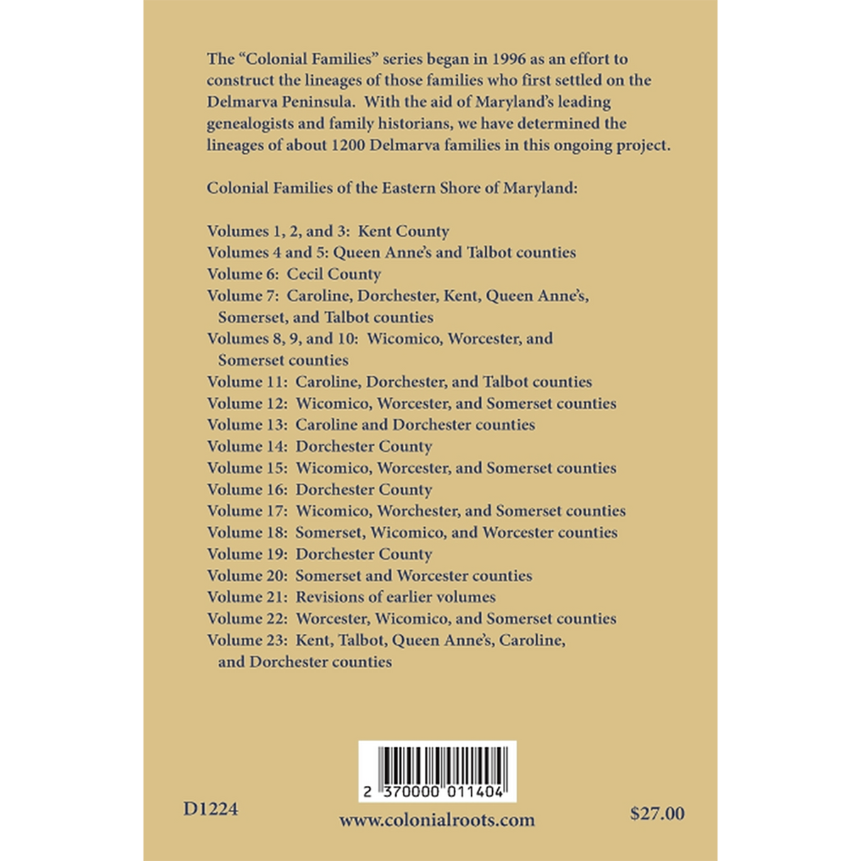 Colonial Families of the Eastern Shore of Maryland, Volume 21 back cover