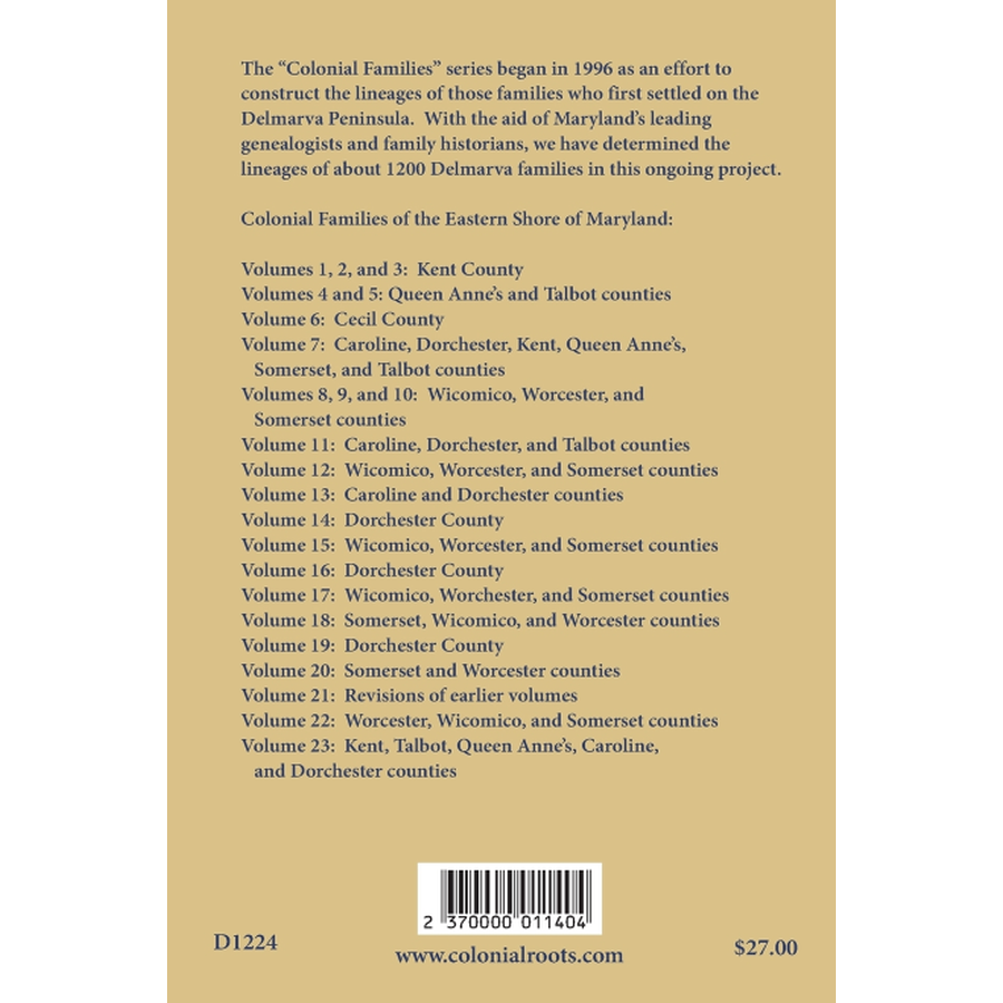 Colonial Families of the Eastern Shore of Maryland, Volume 21 back cover