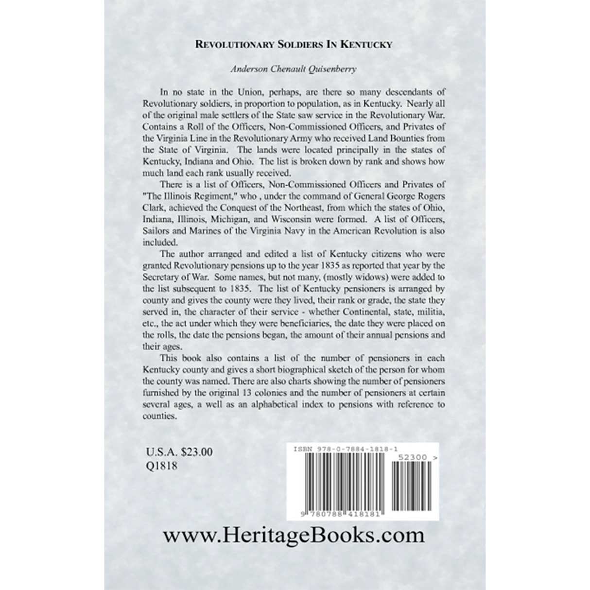 Revolutionary Soldiers in Kentucky back cover