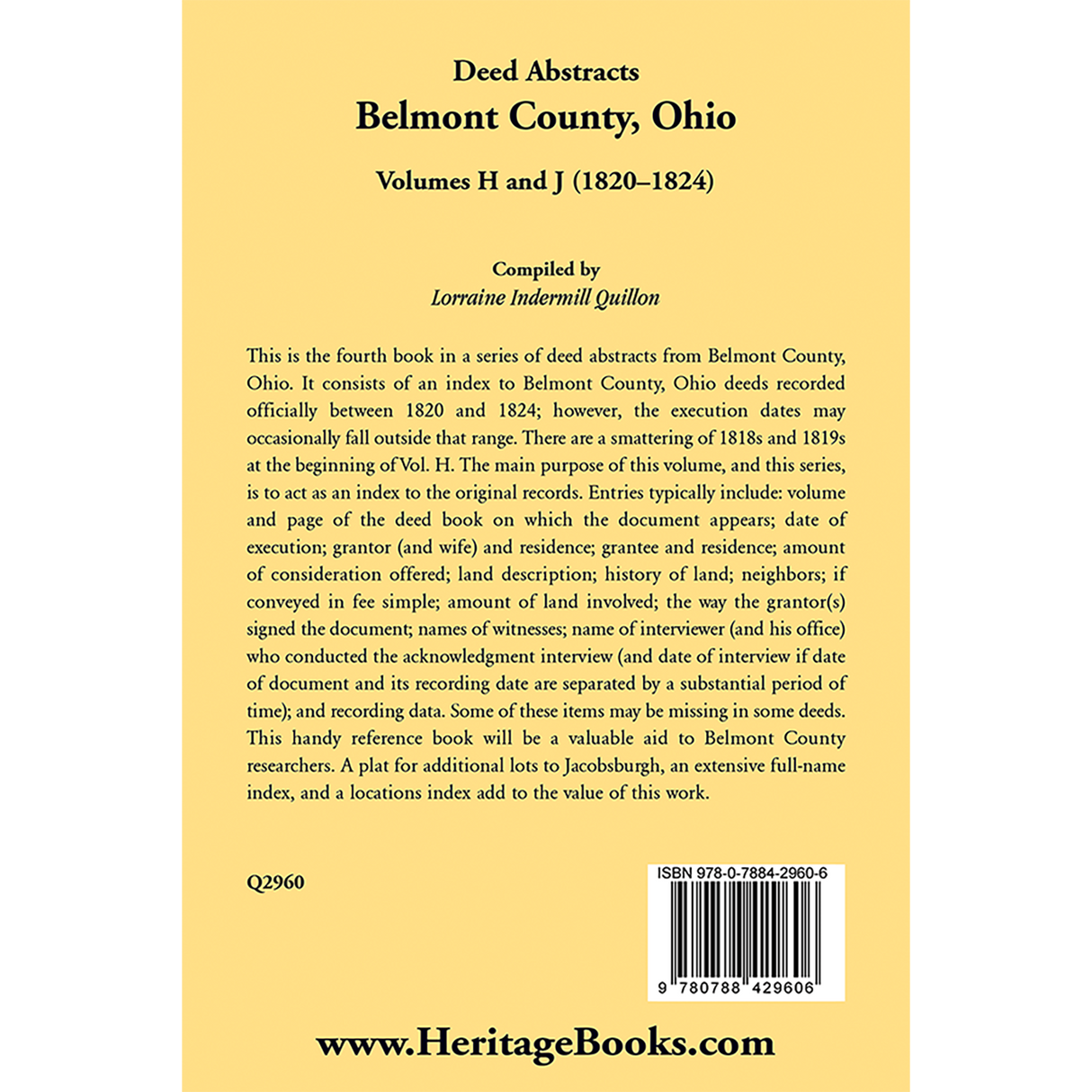 Deed Abstracts, Belmont County, Ohio, Volumes H and J (1820-1824) back cover