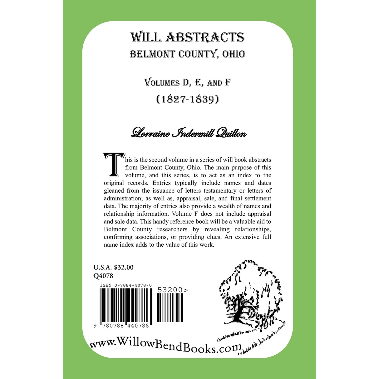 Will Abstracts, Belmont County, Ohio, Volumes D, E, and F (1827-1839) back cover