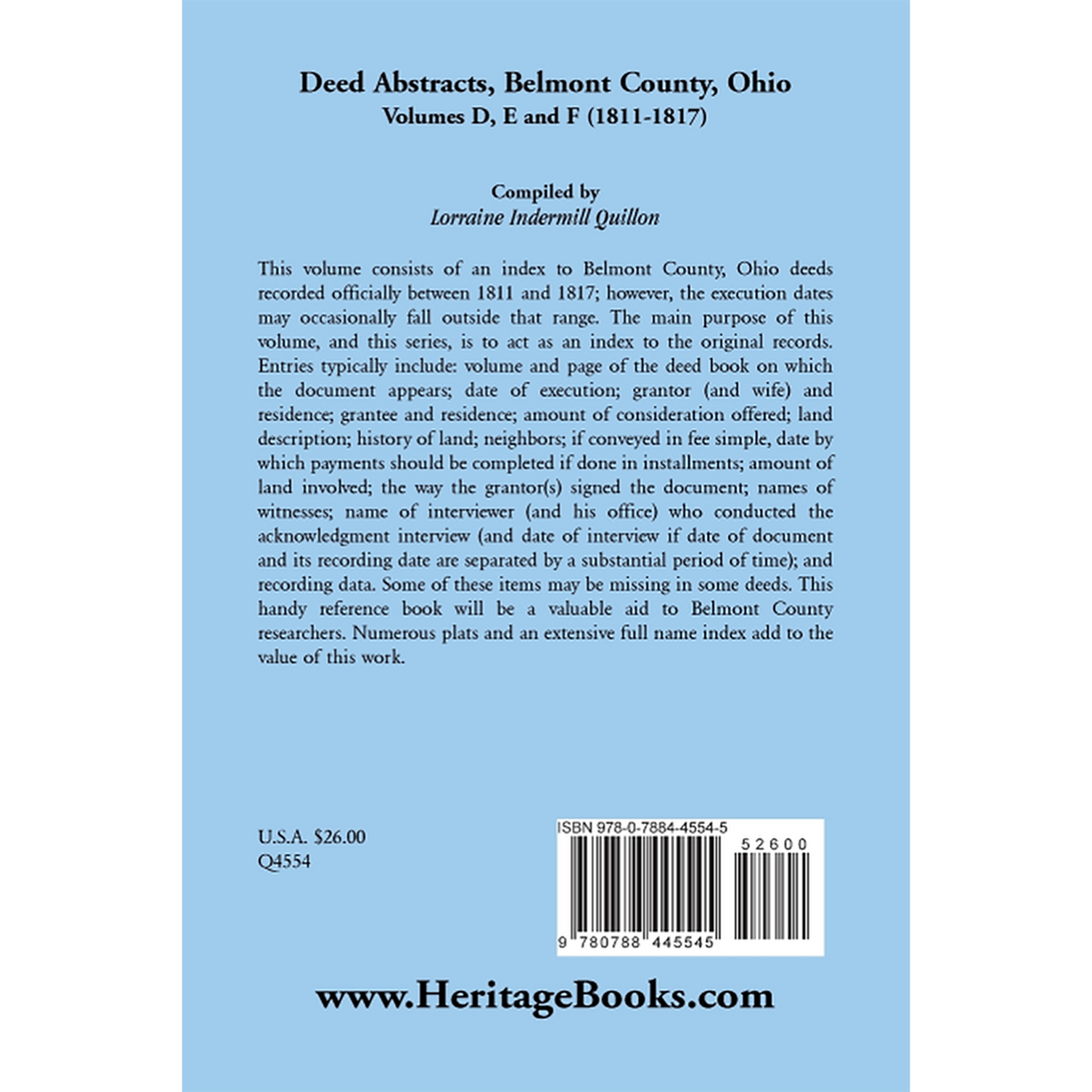 Deed Abstracts Belmont County, Ohio, Volume D, E, and F (1811-1817) back cover