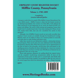 Orphans' Court Register Docket, Mifflin County, Pennsylvania, Volume 1, 1789-1899 back cover