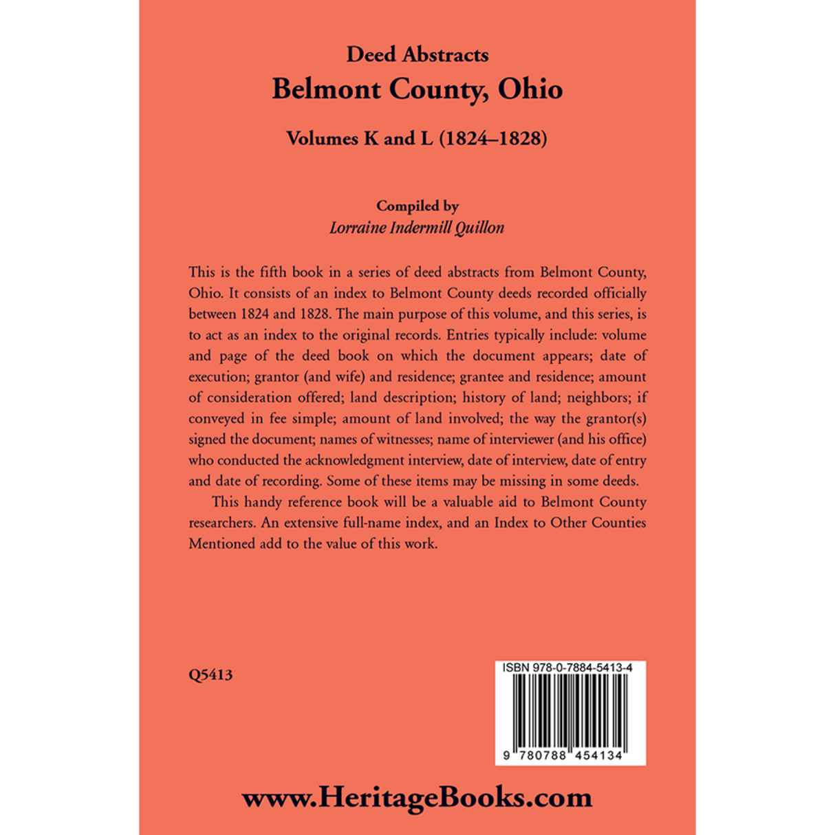 Deed Abstracts, Belmont County, Ohio, Volumes K and L (1824–1828) back cover