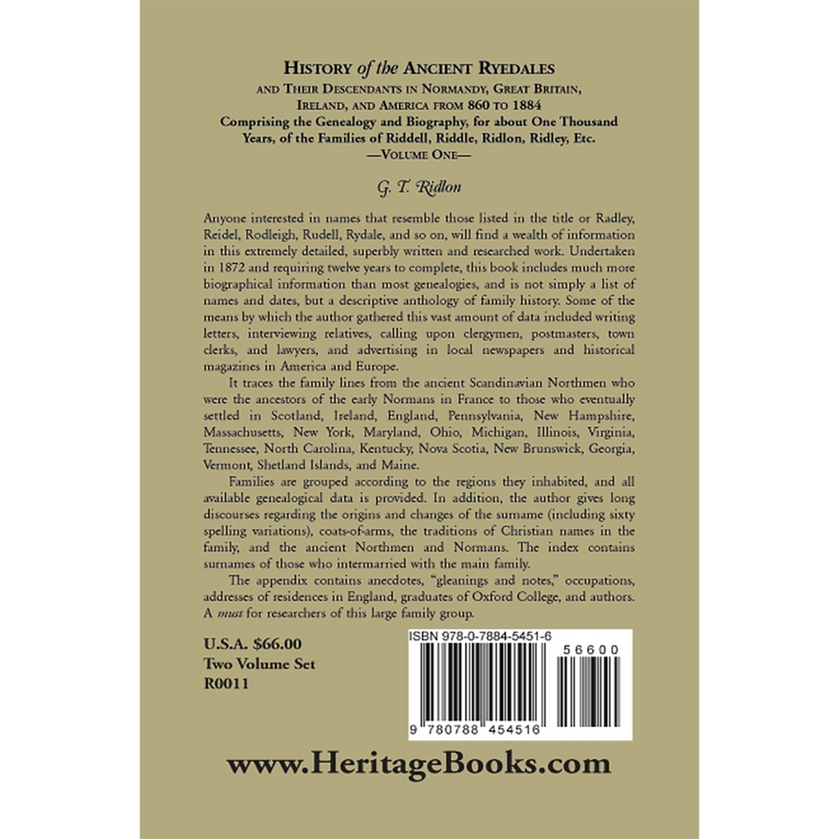 History of the Ancient Ryedales, Volume 1 back cover