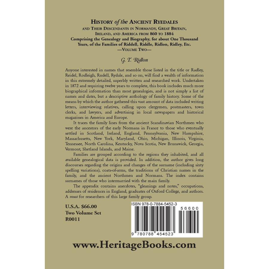 History of the Ancient Ryedales, Volume 2 back cover