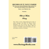 Records of St. Paul's Parish, Anglican Church Records of Baltimore City and Lower Baltimore County, Maryland: Volume 1 back cover