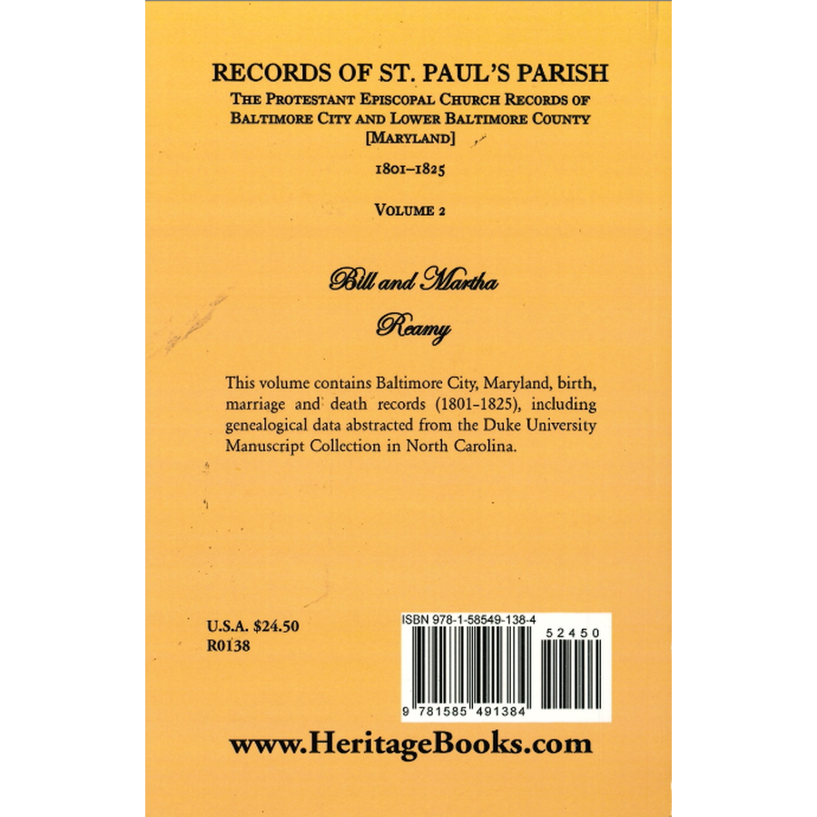 Records of St. Paul's Parish, Baltimore, Maryland: Volume 2 back cover
