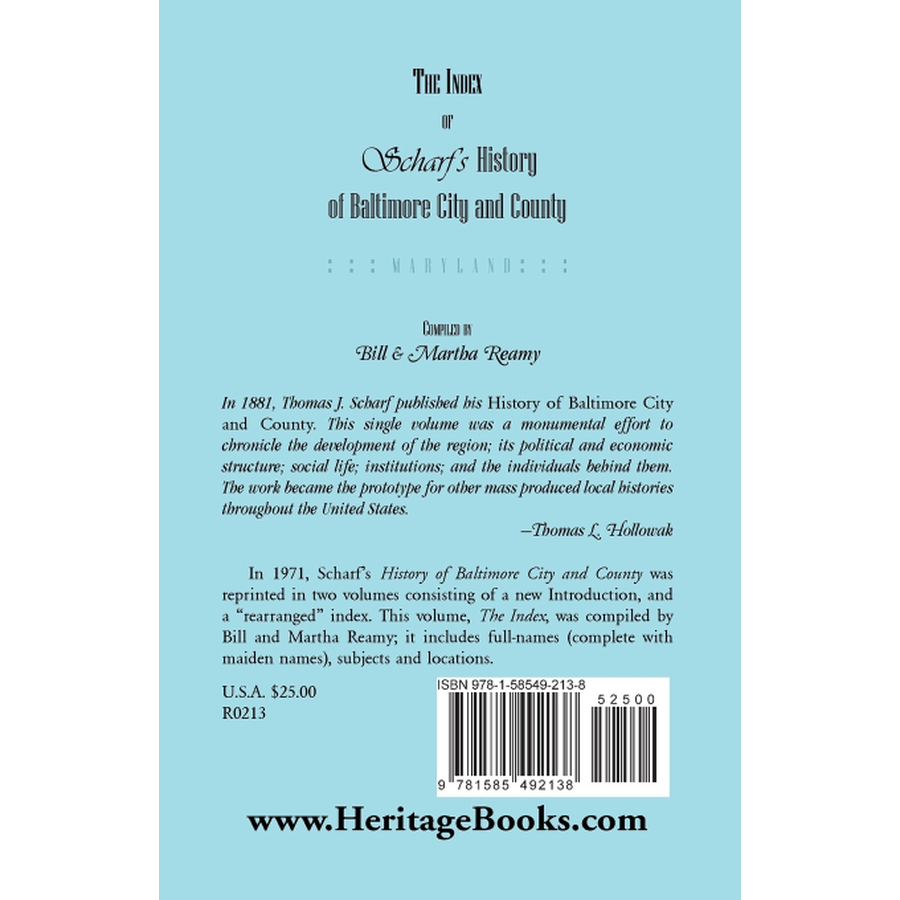 The Index of Scharf's History of Baltimore City and County [Maryland] back cover