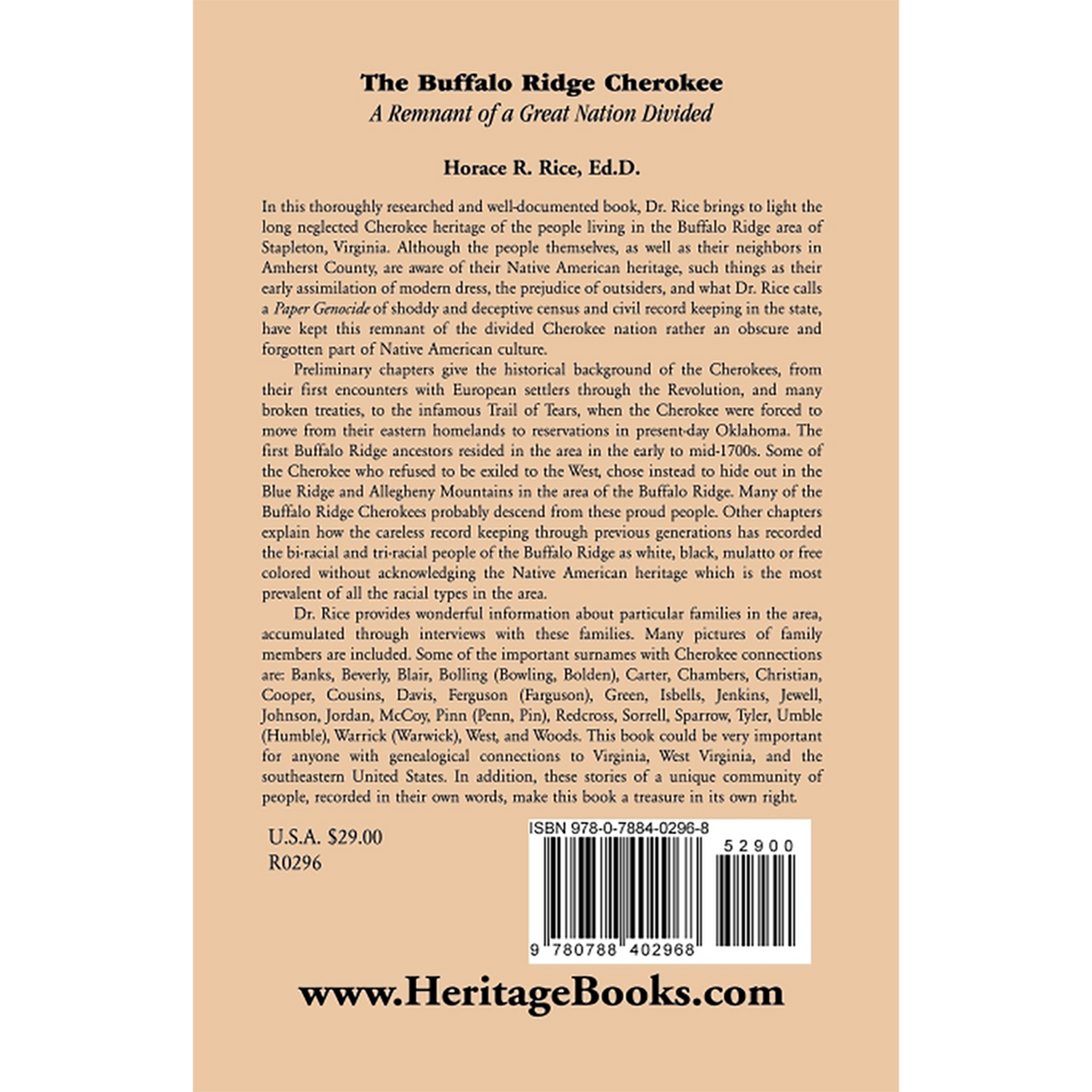 The Buffalo Ridge Cherokee: A Remnant of a Great Nation Divided back cover