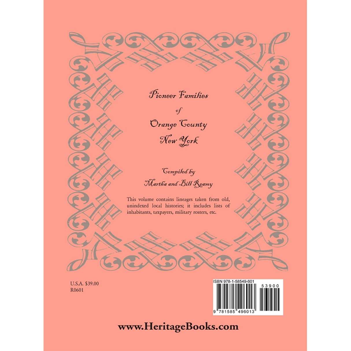 Pioneer Families of Orange County, New York back cover
