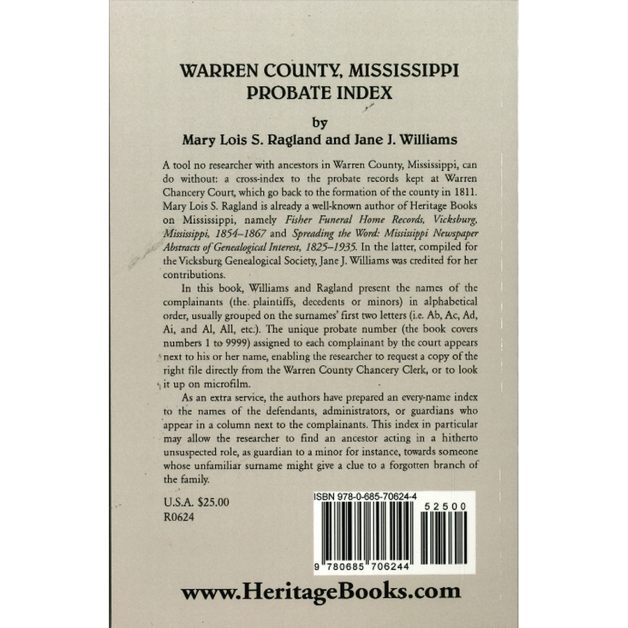 Warren County, Mississippi Probate Index back cover