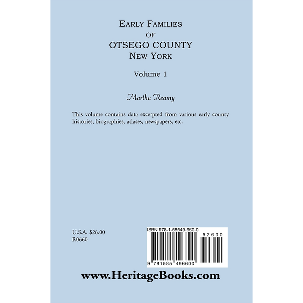 Early Families of Otsego County, New York Volume 1 back cover