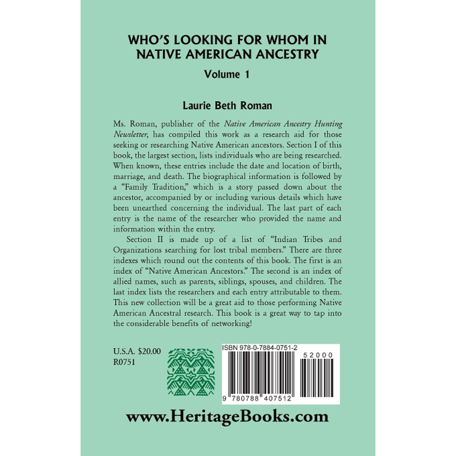 back cover of Who's Looking for Whom in Native American Ancestry, Volume 1