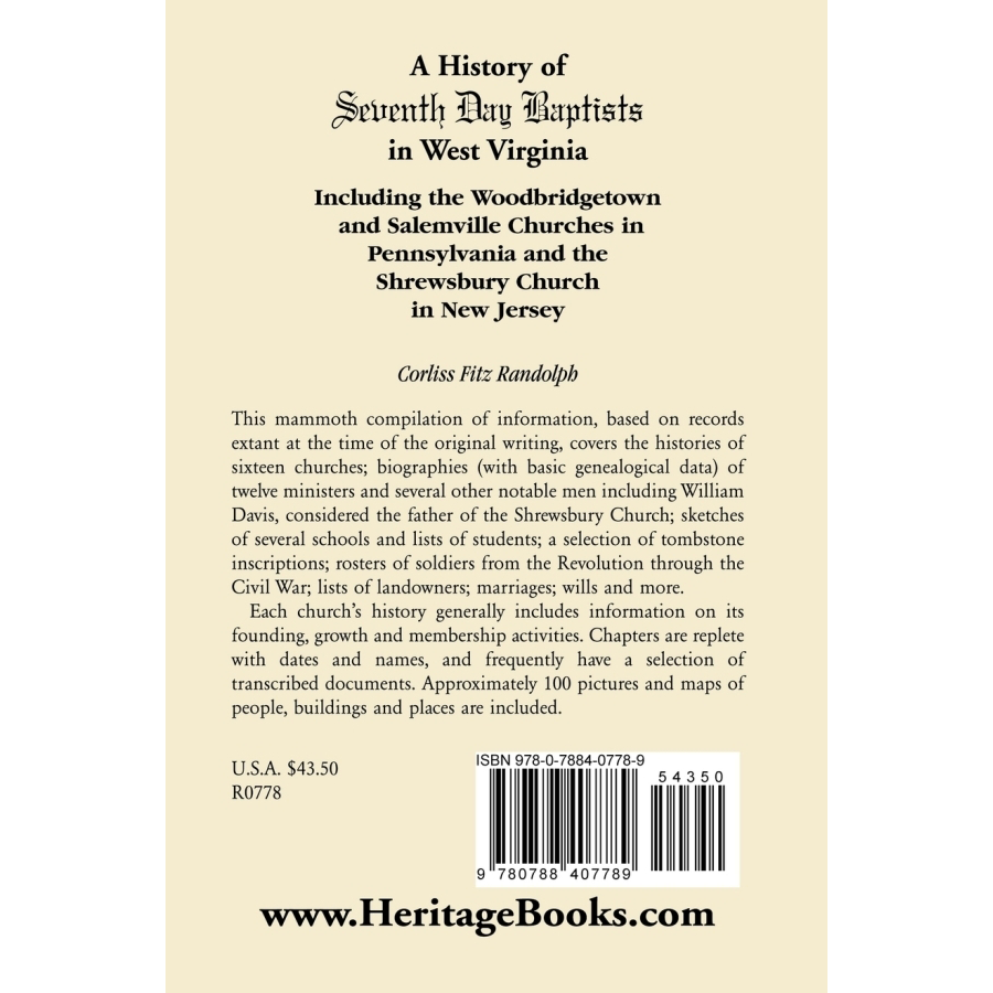 A History of Seventh Day Baptists in West Virginia back cover