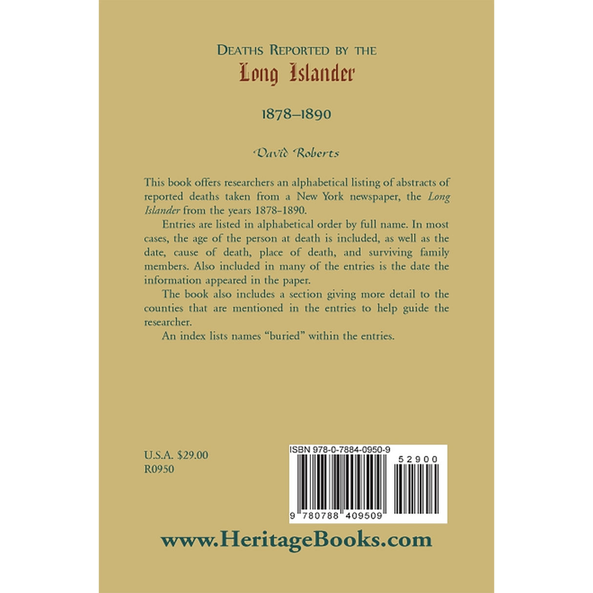 Deaths Reported by the Long Islander 1878-1890 back cover