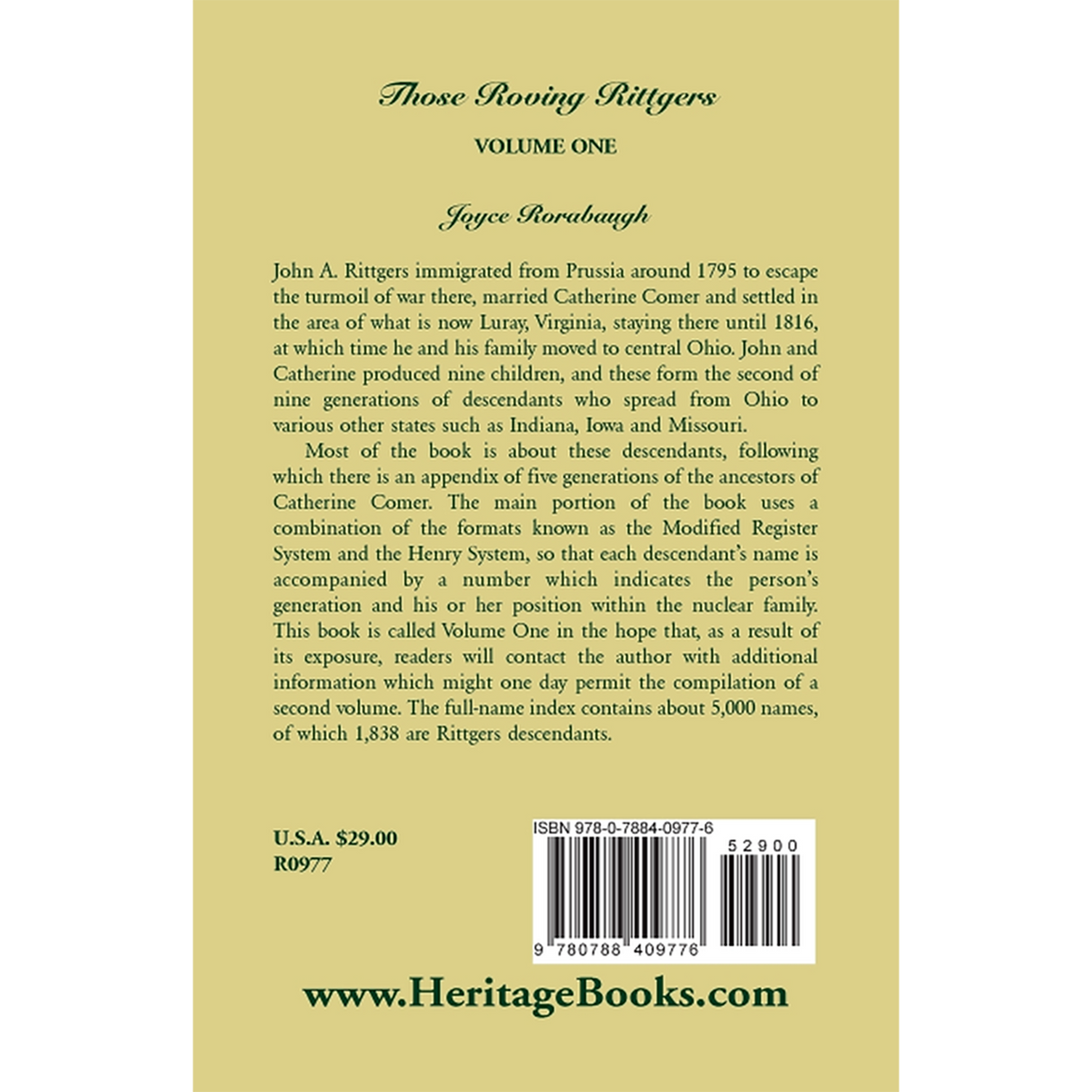 Those Roving Rittgers, Volume 1 back cover
