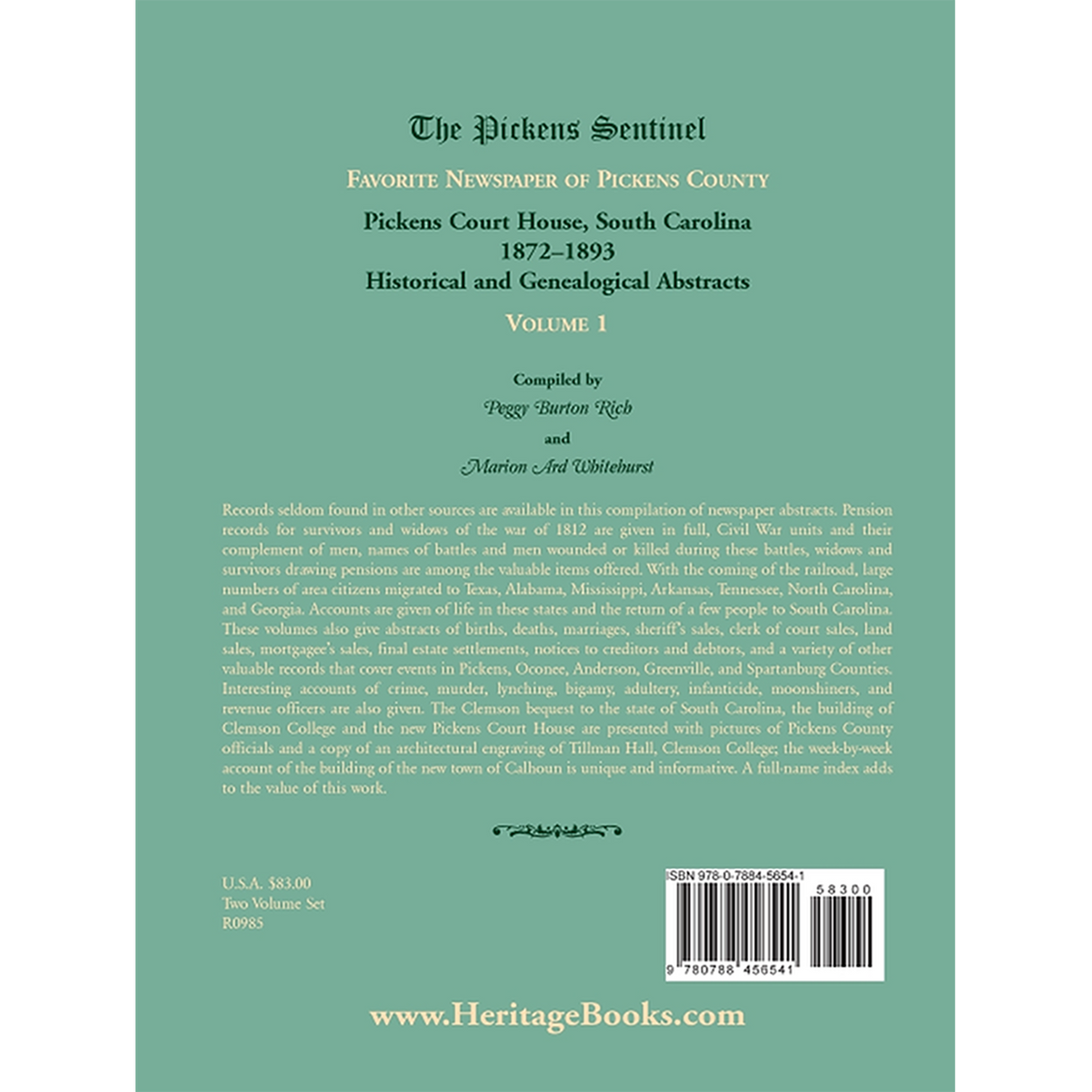 The Pickens Sentinel: Favorite Newspaper of Pickens County, [South Carolina], Volume 1 back cover