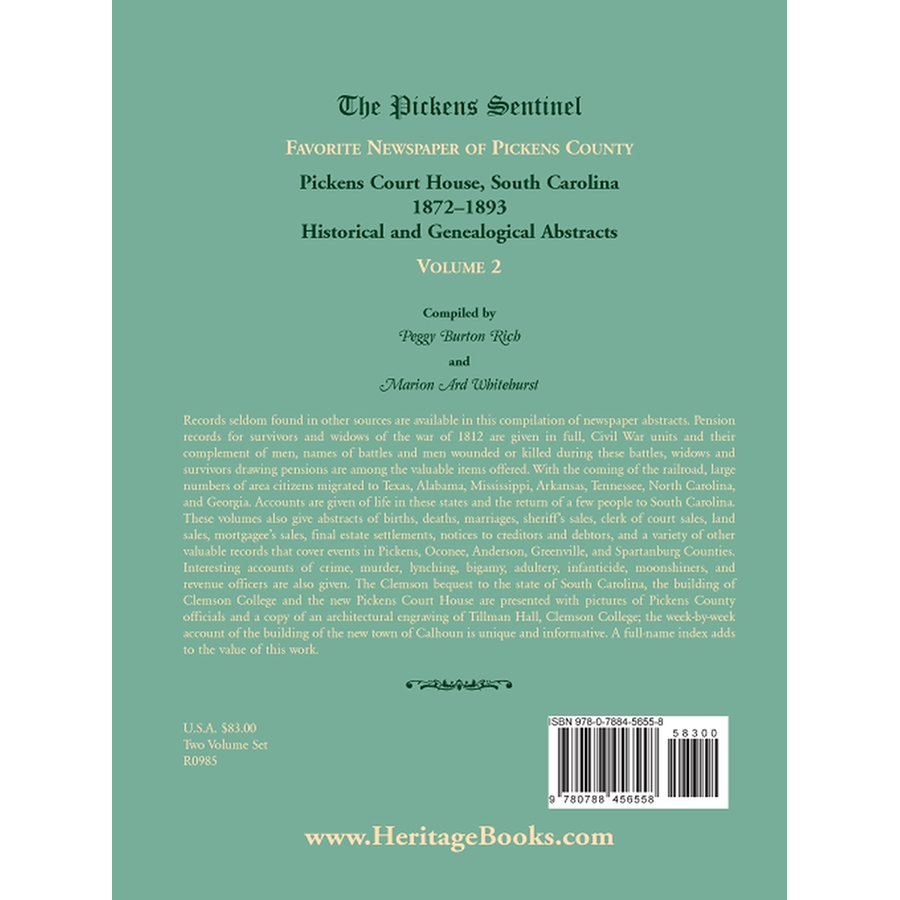 The Pickens Sentinel: Favorite Newspaper of Pickens County, [South Carolina], Volume 2 back cover