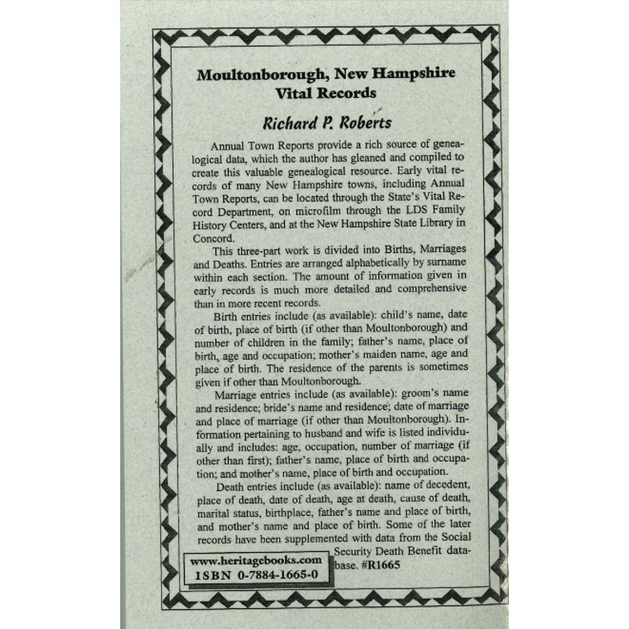 Moultonborough, New Hampshire Vital Records back cover