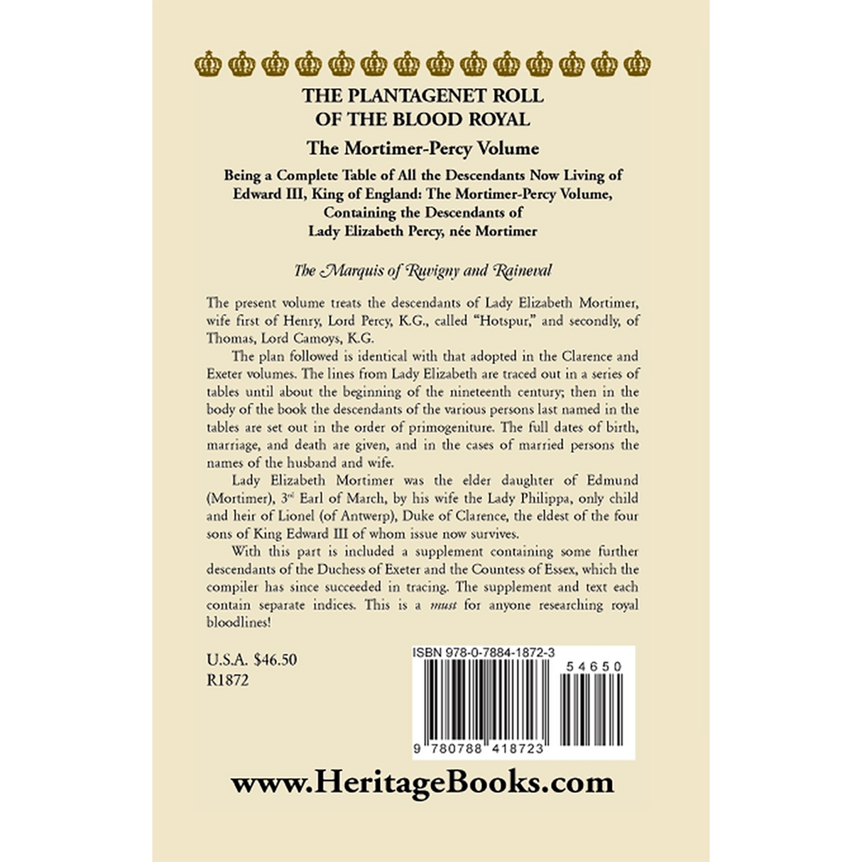 The Plantagenet Roll of the Blood Royal: The Mortimer-Percy Volume back cover