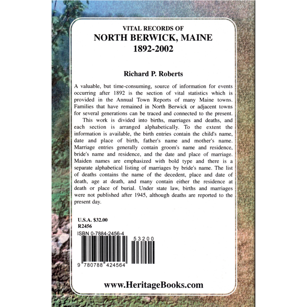 Vital Records of North Berwick, Maine, 1892-2002 back cover