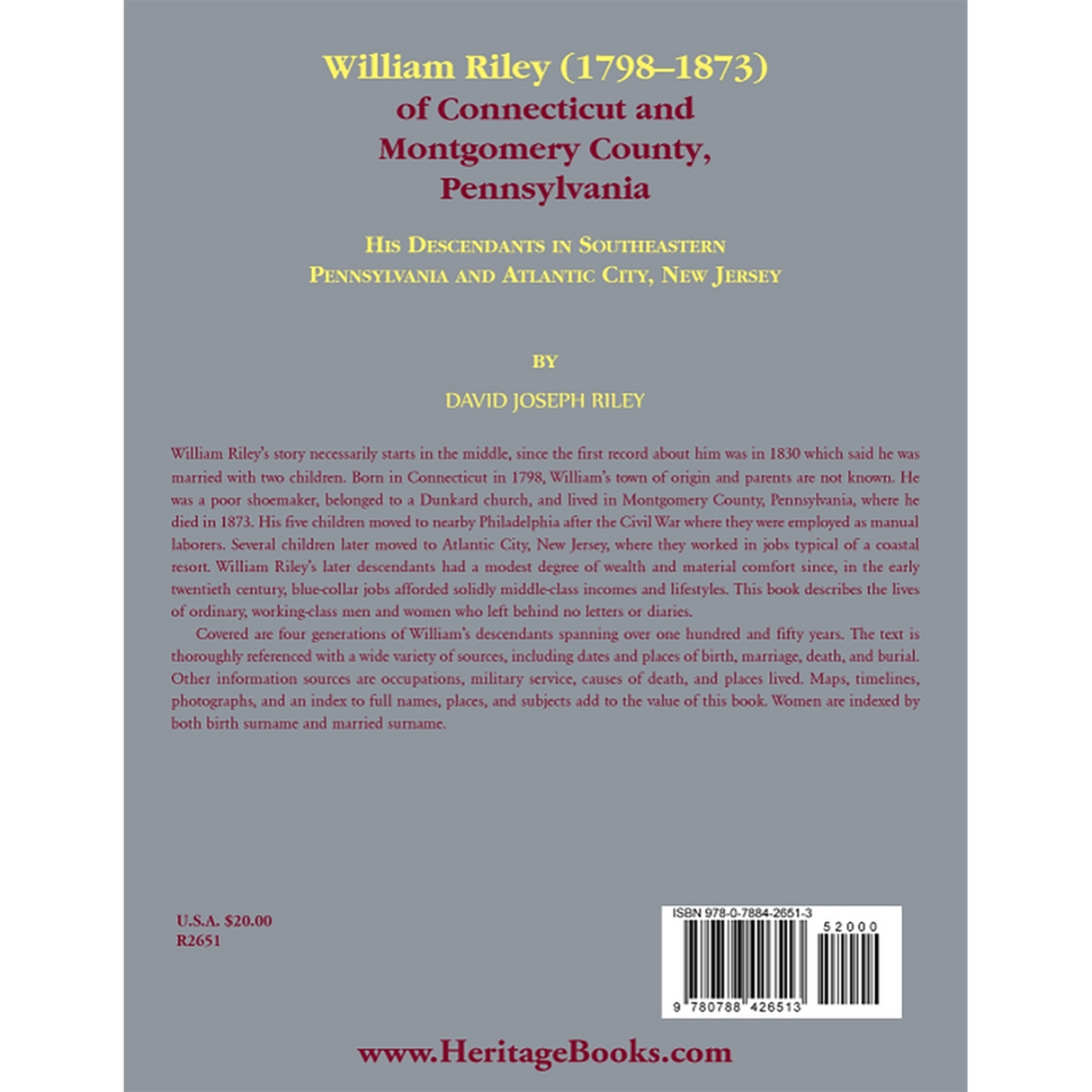 William Riley (1798-1873) of Connecticut and Montgomery County, Pennsylvania back cover