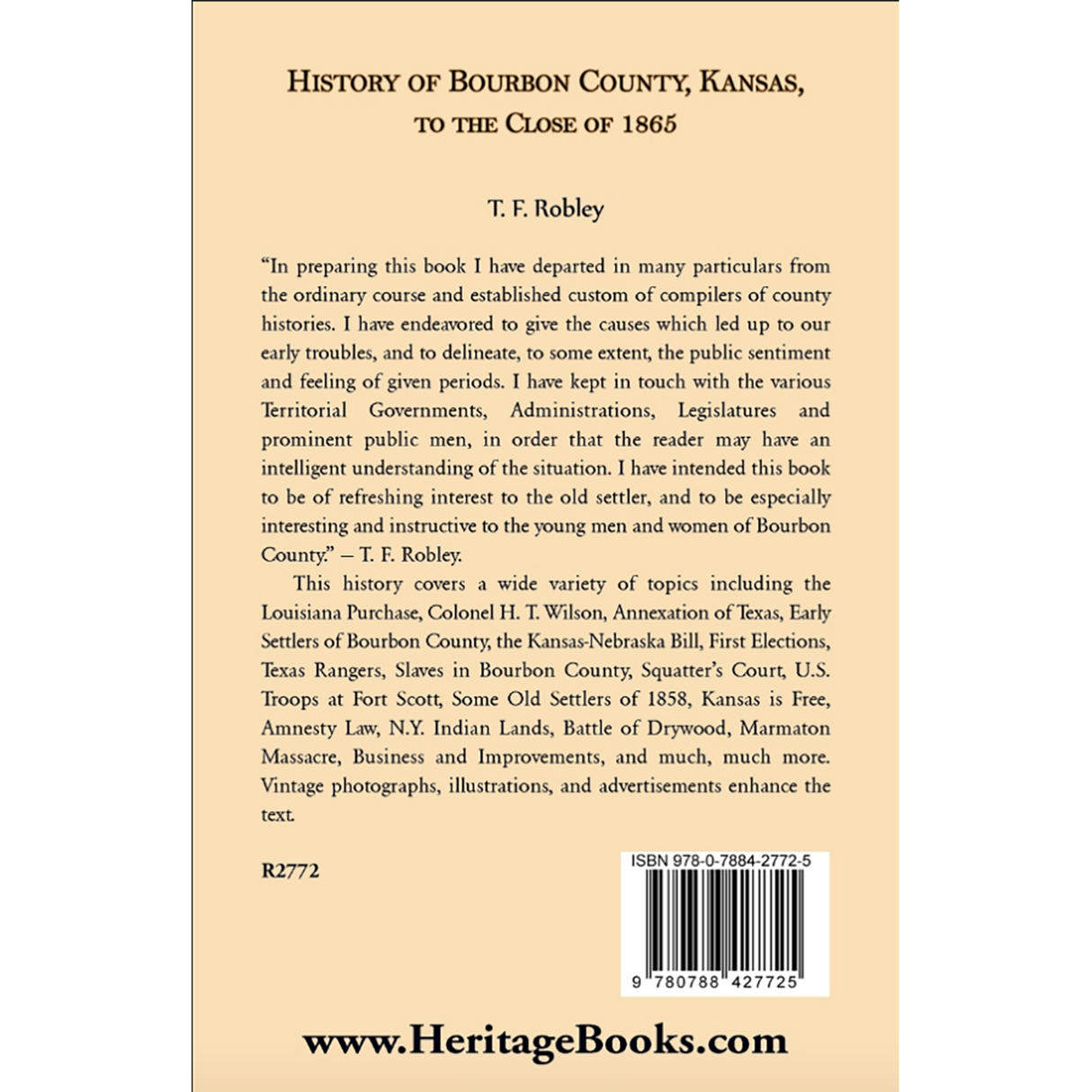 History of Bourbon County, Kansas, to the Close of 1865 back cover
