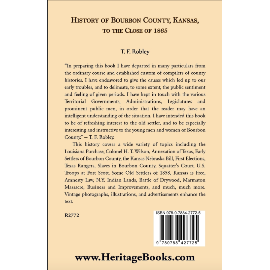 History of Bourbon County, Kansas, to the Close of 1865 back cover