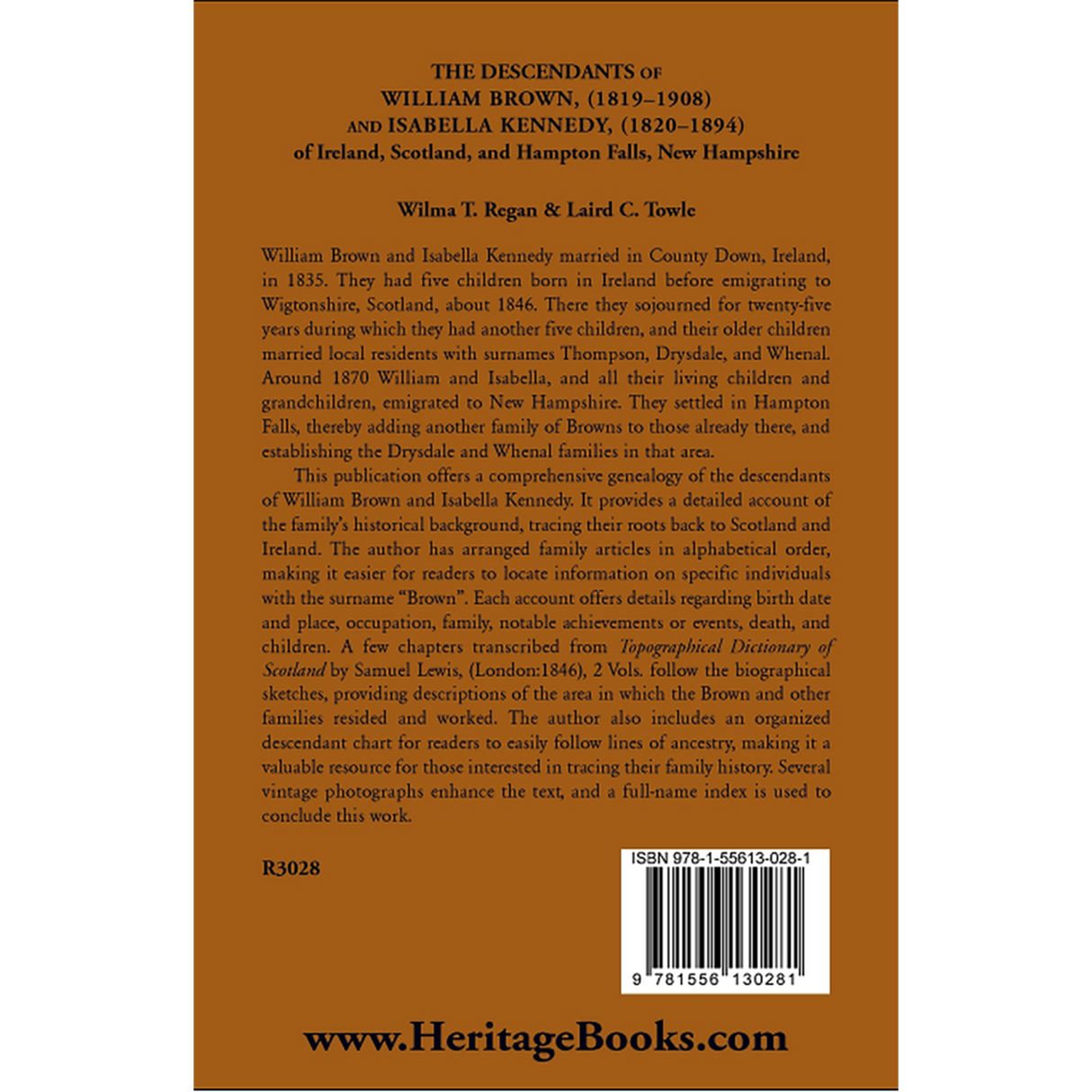 The Descendants of William Brown (1819-1908) and Isabella Kennedy (1820-1894) of Ireland, Scotland, and Hampton Falls, New Hampshire back cover