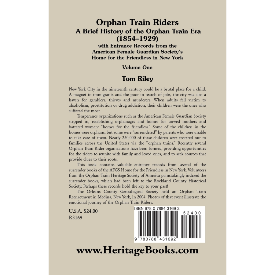 Orphan Train Riders: A Brief History of the Orphan Train Era (1854-1929) back cover
