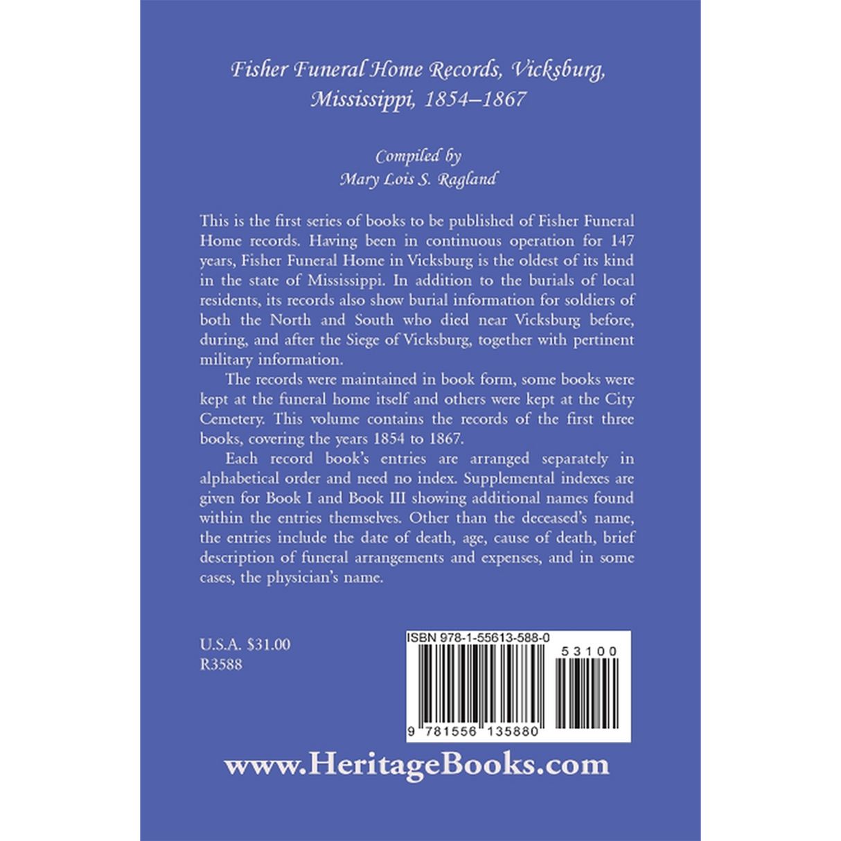 Fisher Funeral Home Records, Vicksburg, Mississippi 1854-1867 back cover