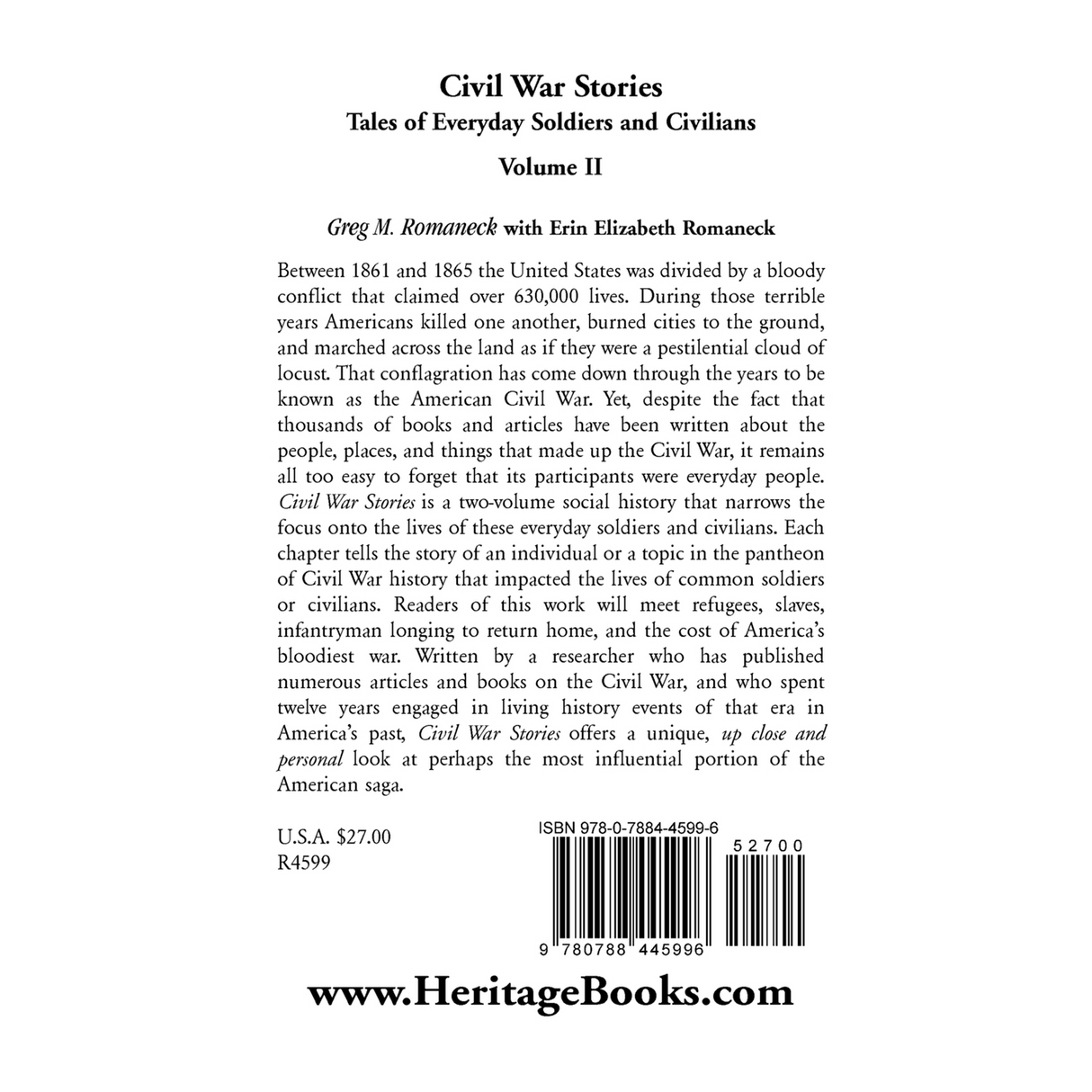 Civil War Stories: Tales of Everyday Soldiers and Civilians, Volume 2 back cover