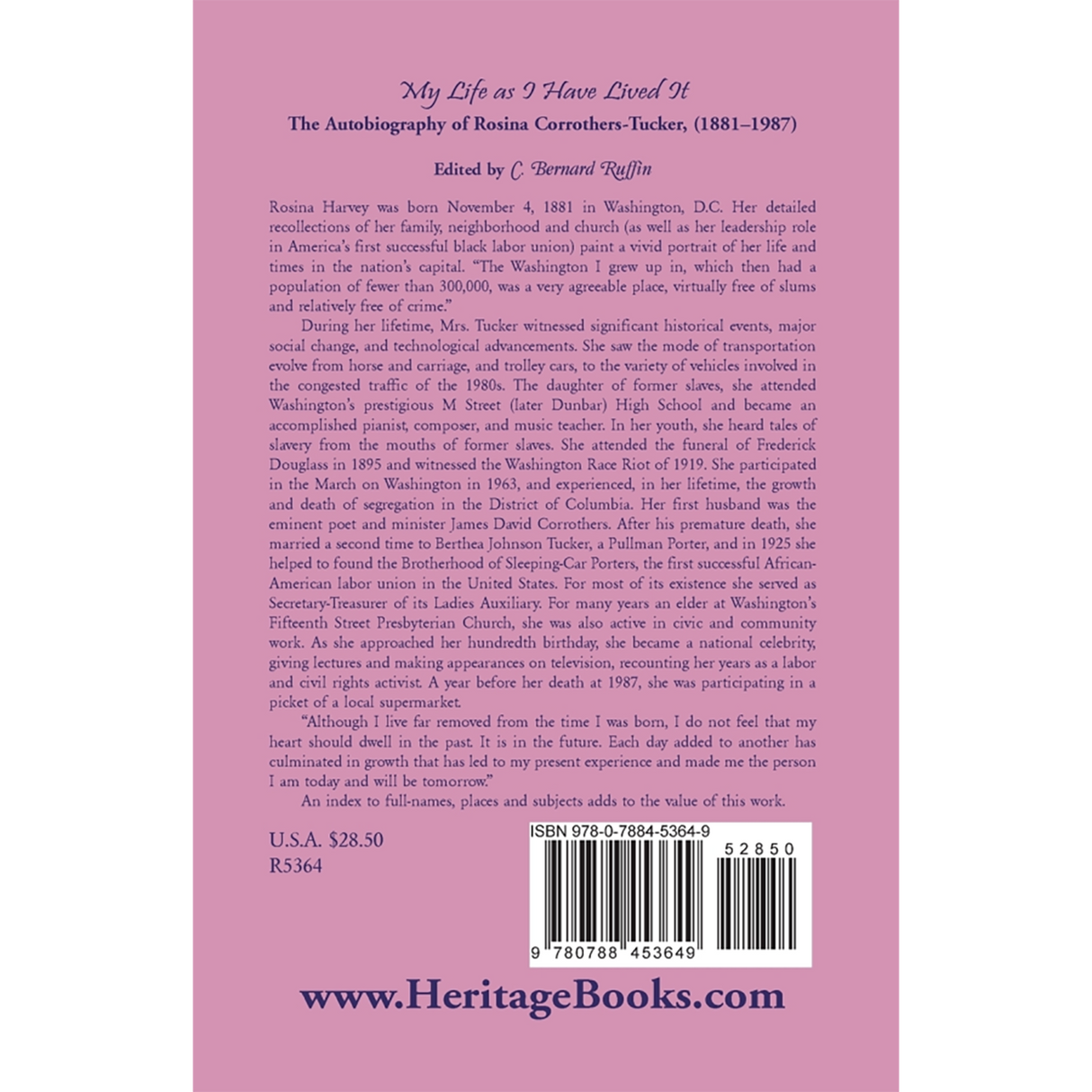 My Life as I Have Lived It: The Autobiography of Rosina Corrothers-Tucker, 1881-1987 back cover