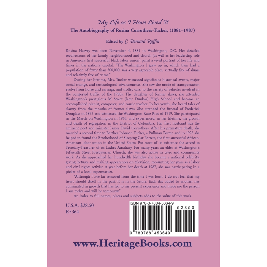 My Life as I Have Lived It: The Autobiography of Rosina Corrothers-Tucker, 1881-1987 back cover