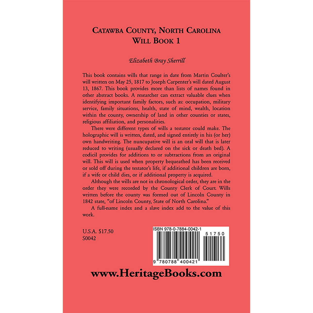 Catawba County, North Carolina, Will Book 1 back cover