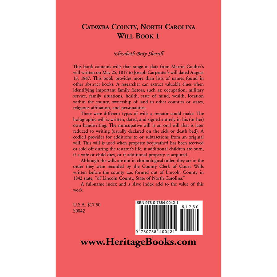Catawba County, North Carolina, Will Book 1 back cover